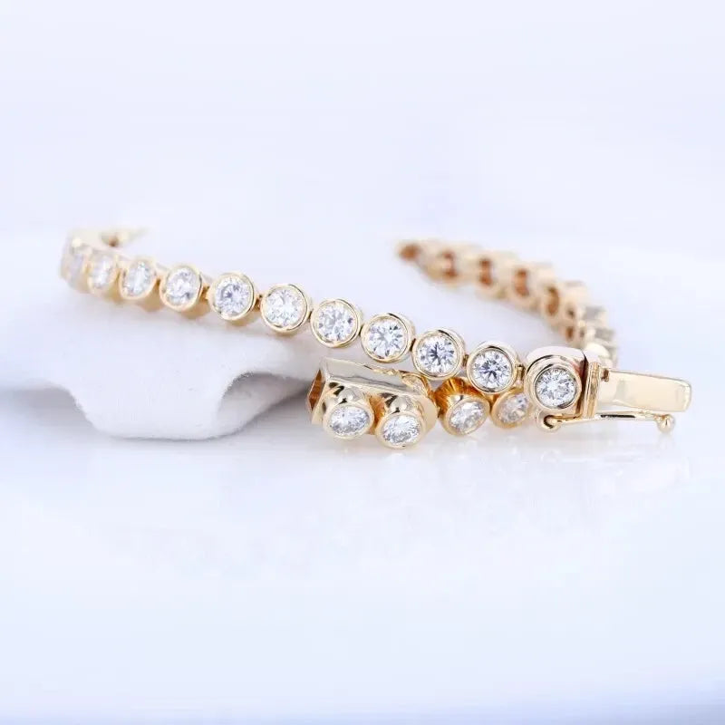 Bezel Set Diamond Tennis Bracelet in 10K/14K gold and platinum with certified lab-grown or natural diamonds