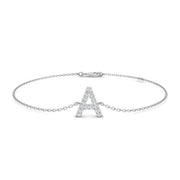 Natural Round Cut Diamond Initial A Letter Chain Bracelet with Lobster Claw Clasp in 10K/14K gold and platinum with certified lab-grown or natural diamonds