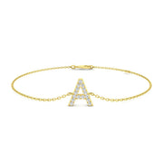 Natural Round Cut Diamond Initial A Letter Chain Bracelet with Lobster Claw Clasp in 10K/14K gold and platinum with certified lab-grown or natural diamonds
