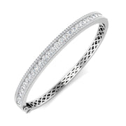 Lab Grown Round Cut Diamond Half Eternity Bangle with Hinged Box Lock in 10K/14K gold and platinum with certified lab-grown or natural diamonds