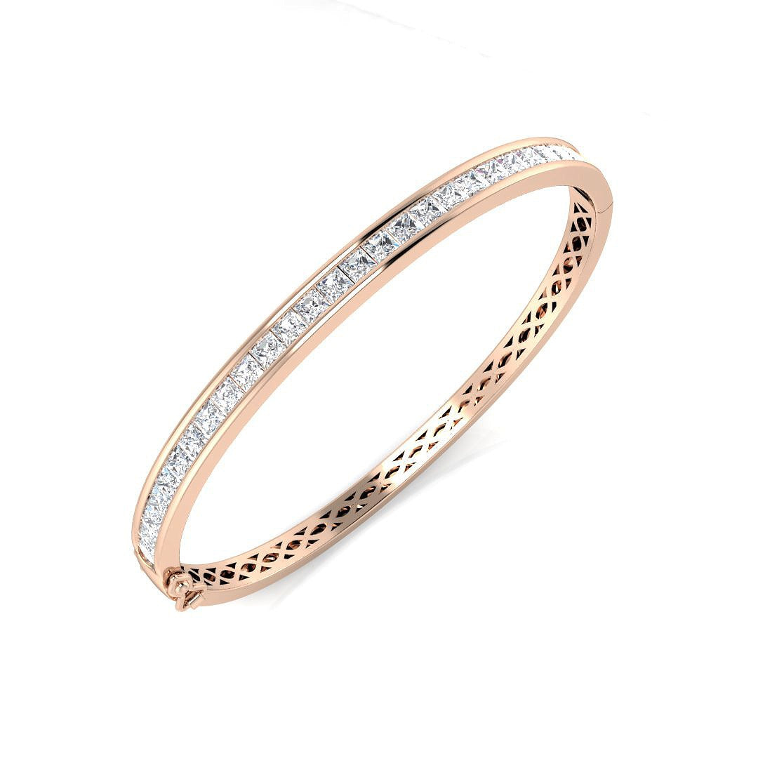 Natural Princess Cut Half Eternity Channel Set Hinged Diamond Bangle with Box Clasp in 10K/14K gold and platinum with certified lab-grown or natural diamonds