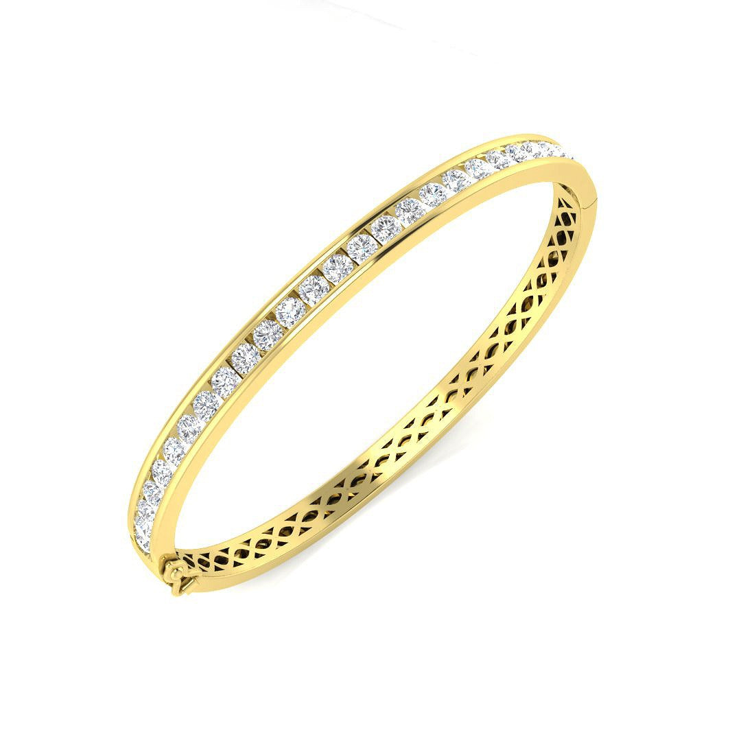 Natural Round Channel Set Diamond Bangle with Hinged Box Clasp in 10K/14K gold and platinum with certified lab-grown or natural diamonds