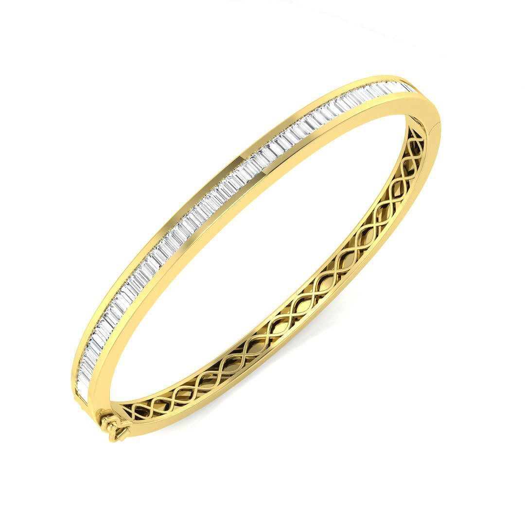 Baguette Cut Lab Grown Diamond Channel Set Eternity Bangle with Lock in 10K/14K gold and platinum with certified lab-grown or natural diamonds