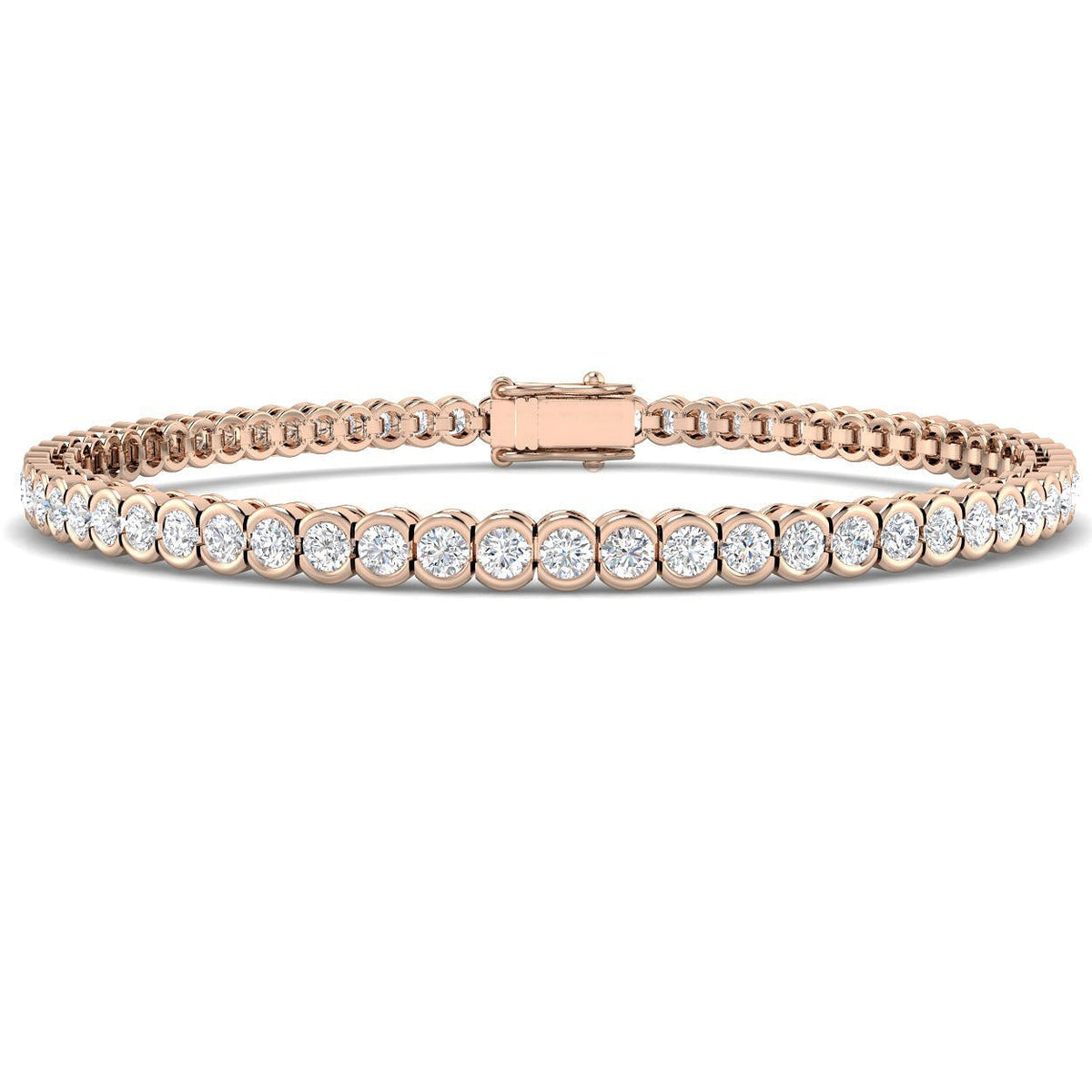 Round Lab Grown Diamond Tennis Bracelet in Semi Bezel Set with Secure Box Clasp in 10K/14K gold and platinum with certified lab-grown or natural diamonds