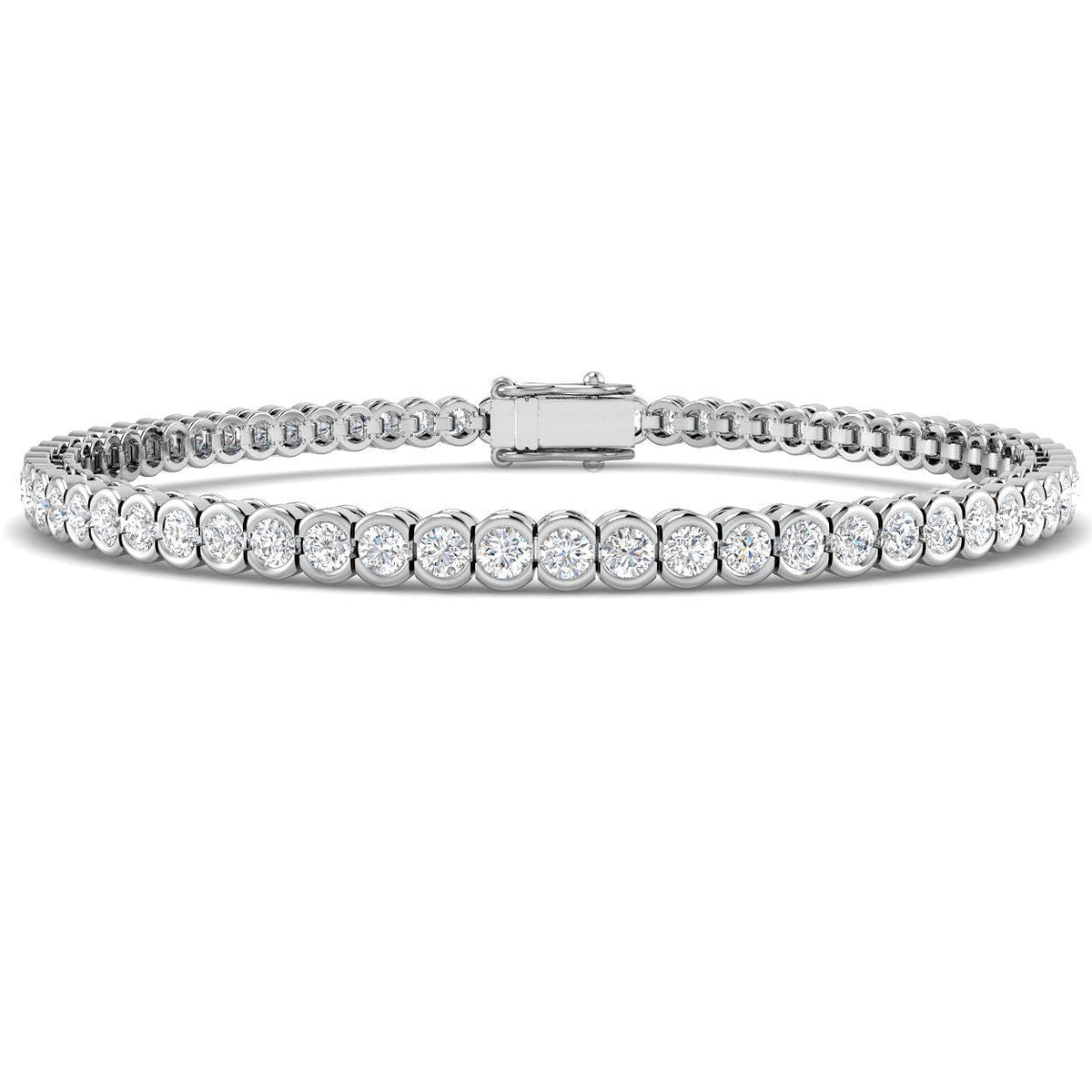 Round Lab Grown Diamond Tennis Bracelet in Semi Bezel Set with Secure Box Clasp in 10K/14K gold and platinum with certified lab-grown or natural diamonds