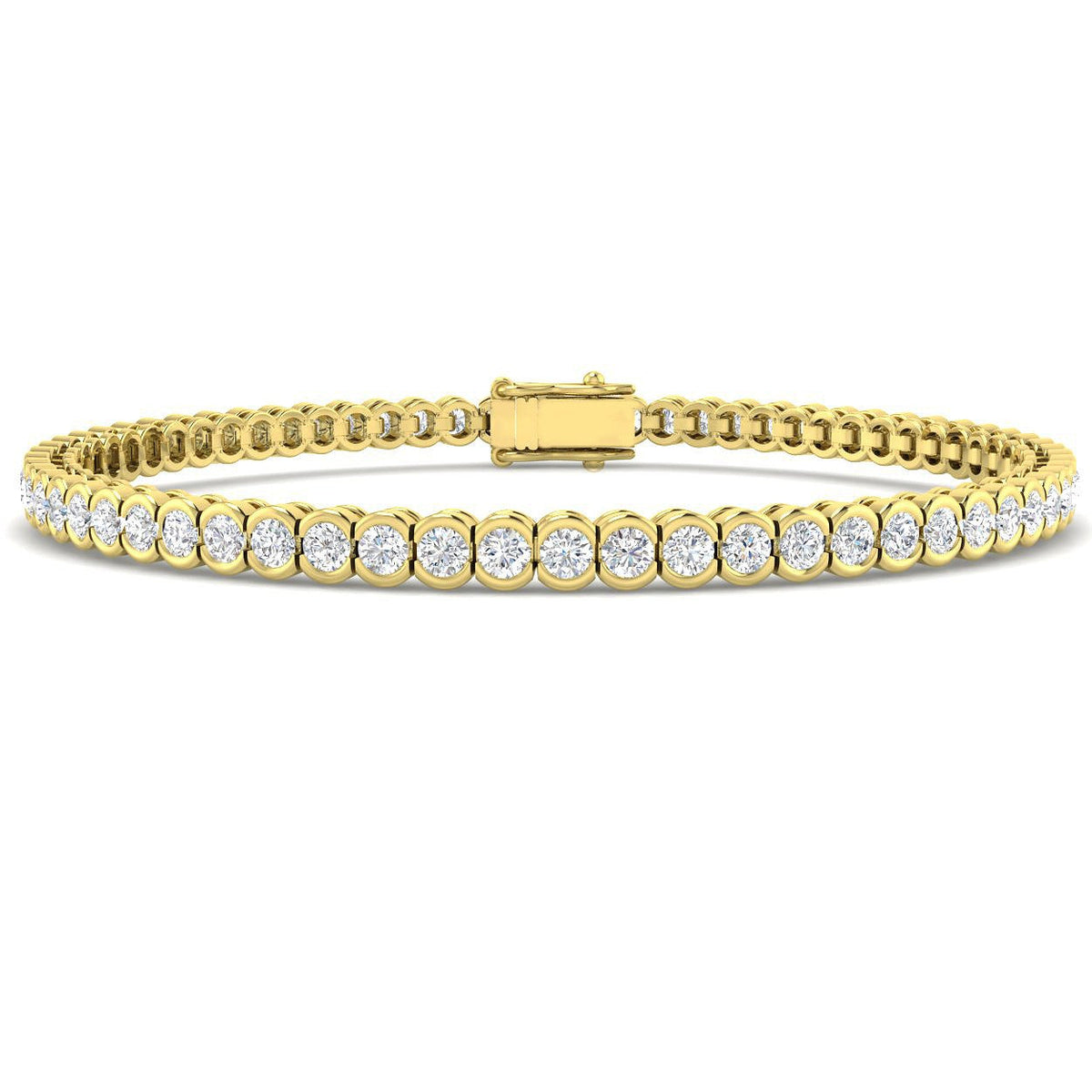 Round Lab Grown Diamond Tennis Bracelet in Semi Bezel Set with Secure Box Clasp in 10K/14K gold and platinum with certified lab-grown or natural diamonds