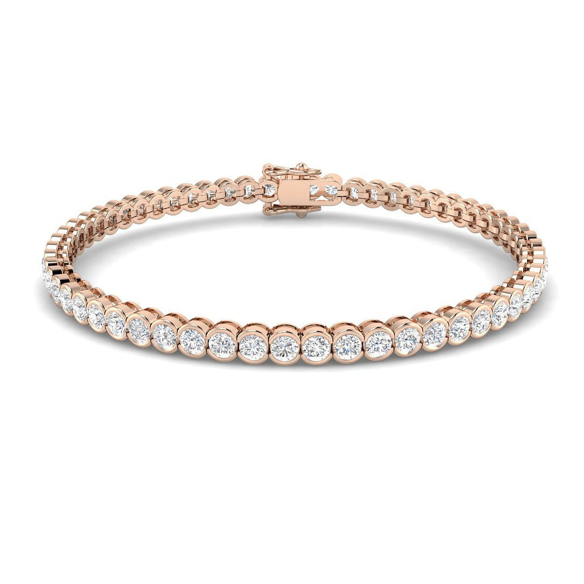 Round Lab Grown Diamond Tennis Bracelet in Semi Bezel Set with Secure Box Clasp in 10K/14K gold and platinum with certified lab-grown or natural diamonds