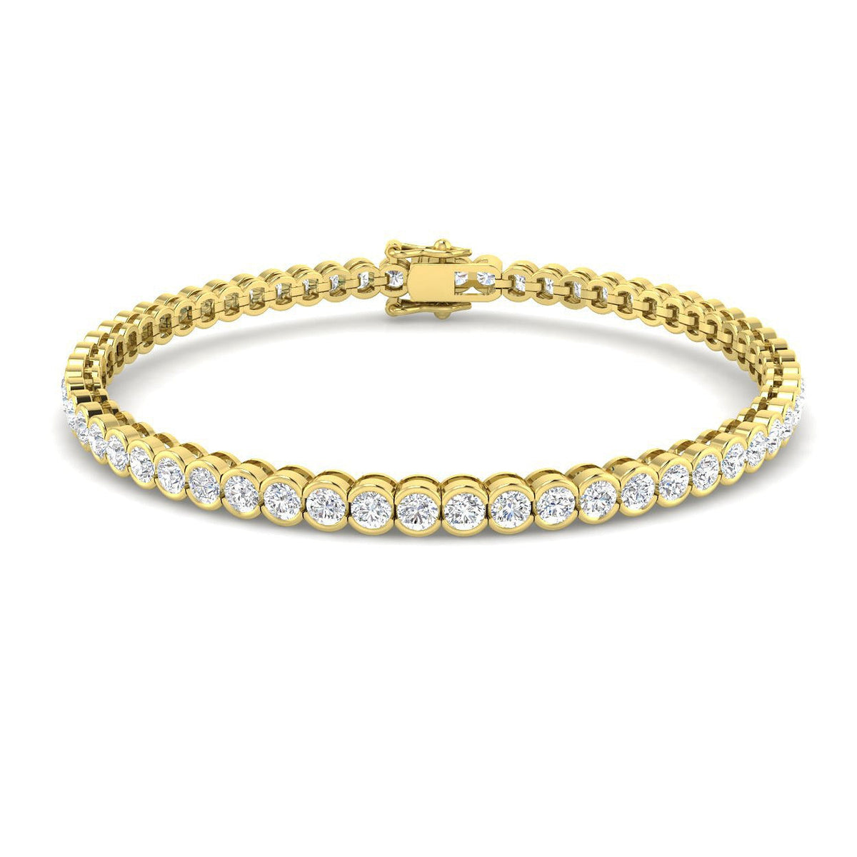 Round Lab Grown Diamond Tennis Bracelet in Semi Bezel Set with Secure Box Clasp in 10K/14K gold and platinum with certified lab-grown or natural diamonds