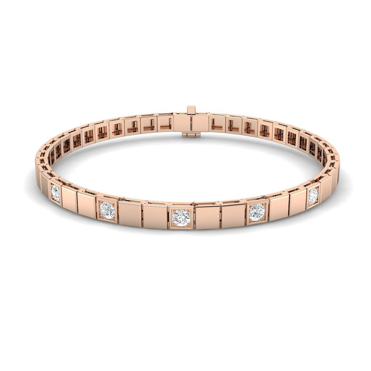 Round Cut Natural Diamond Square Link Diamond Bracelet with Box Clasp in 10K/14K gold and platinum with certified lab-grown or natural diamonds