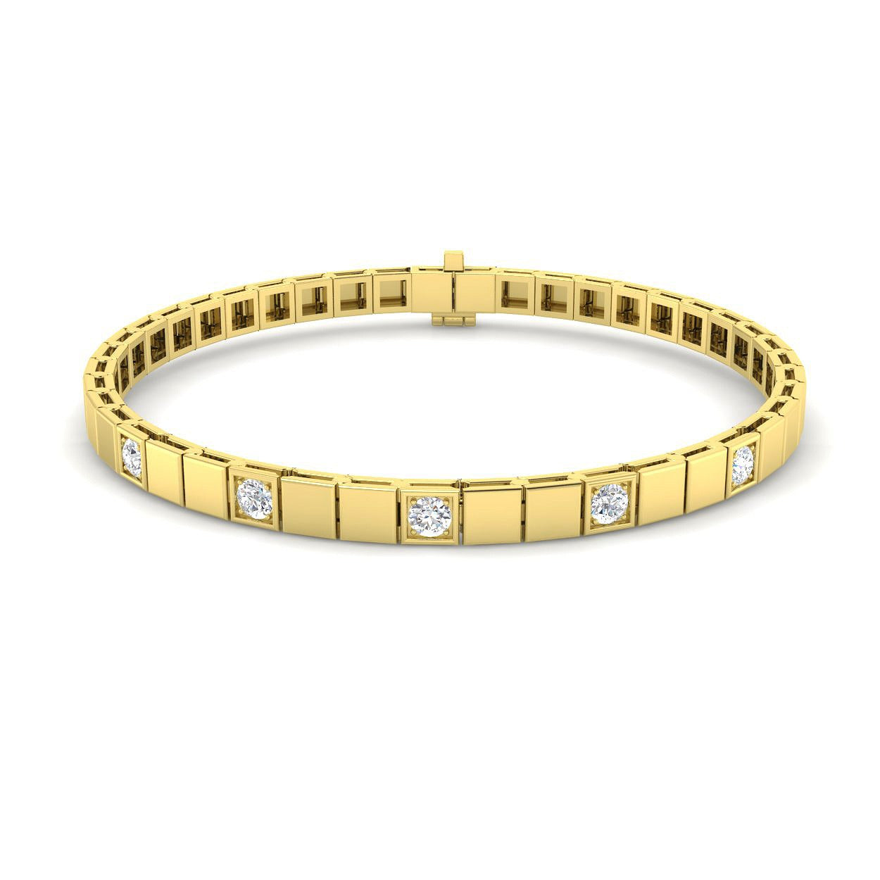 Round Cut Natural Diamond Square Link Diamond Bracelet with Box Clasp in 10K/14K gold and platinum with certified lab-grown or natural diamonds