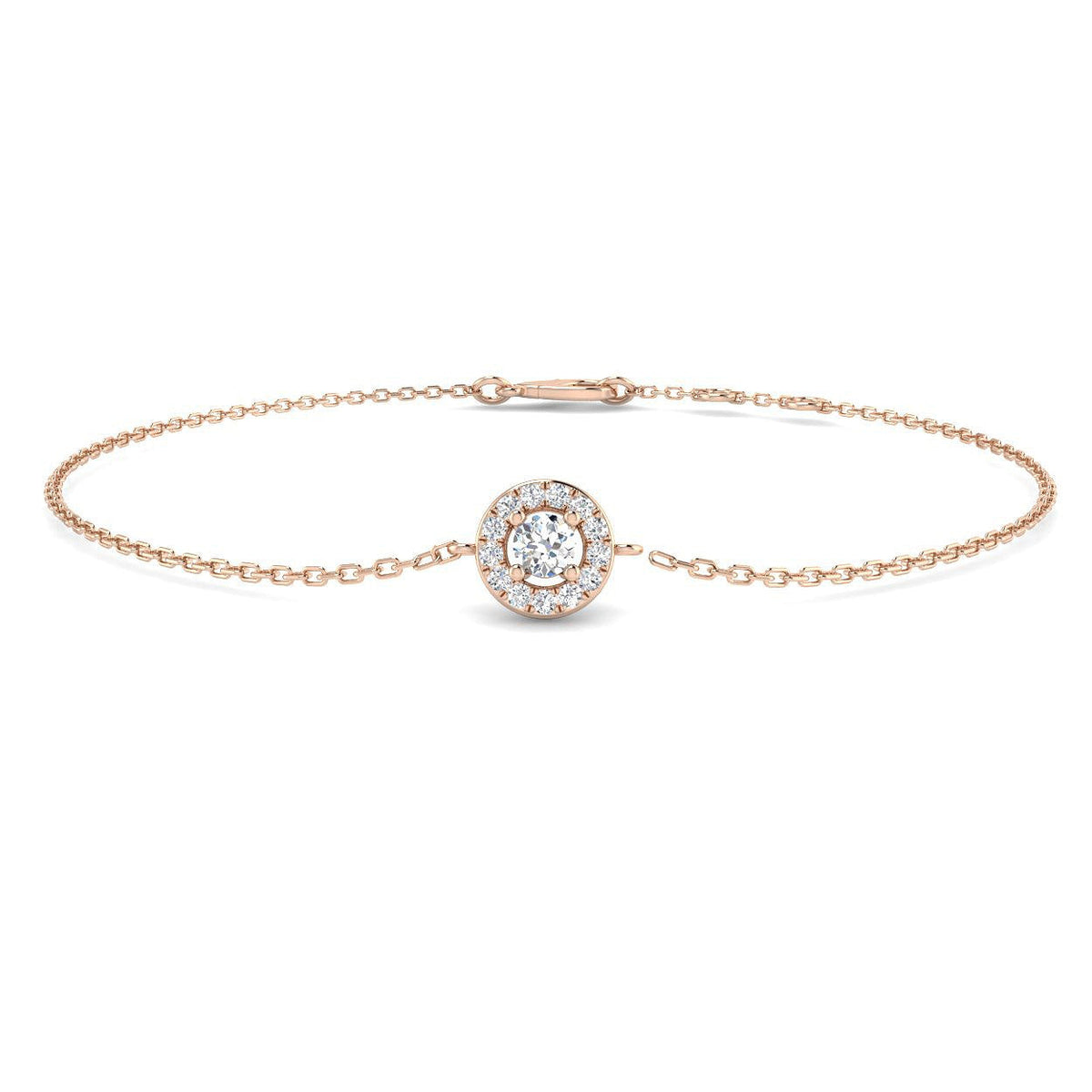 Lab Grown Round Diamond Halo Chain Bracelet with Lobster Clasp in 10K/14K gold and platinum with certified lab-grown or natural diamonds