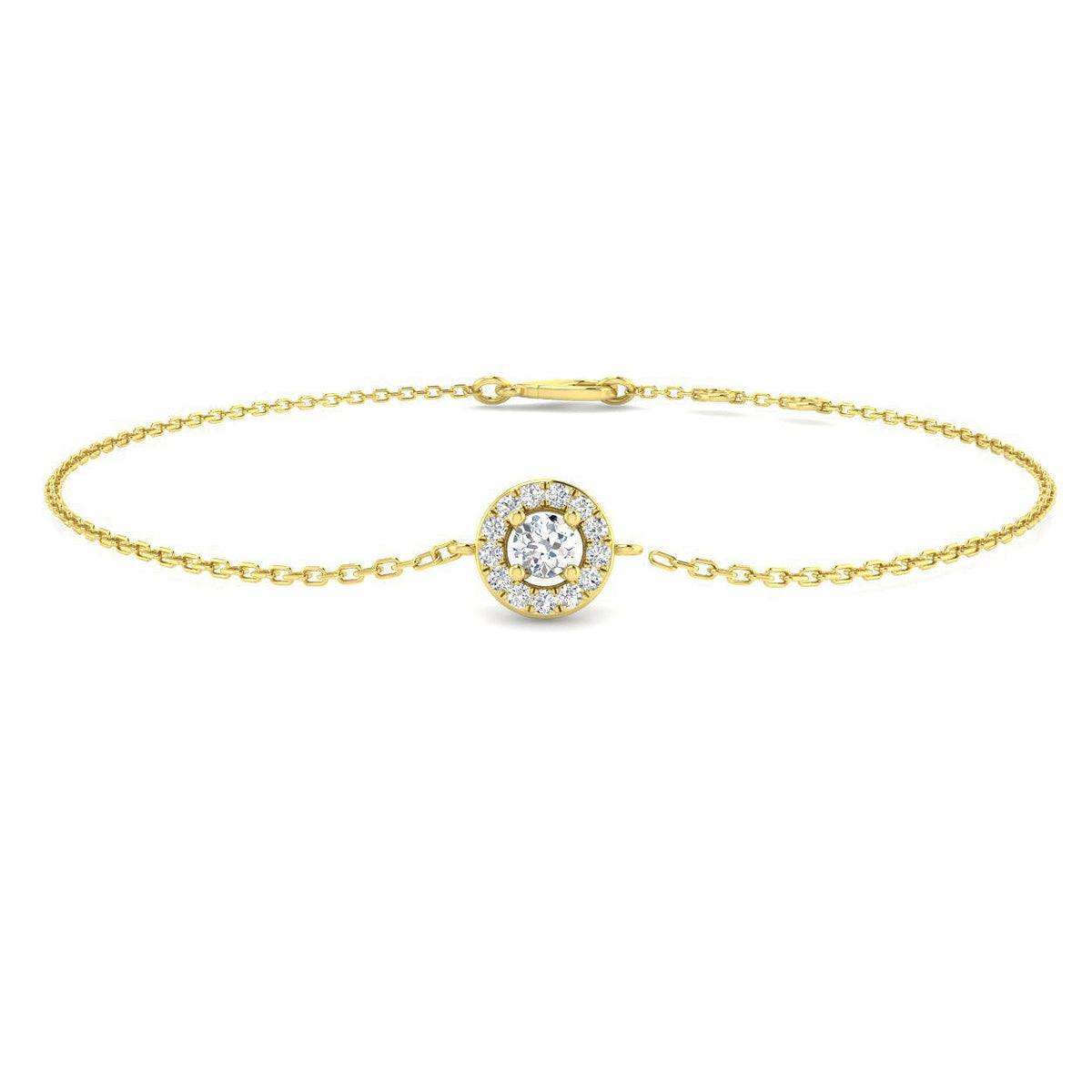 Lab Grown Round Diamond Halo Chain Bracelet with Lobster Clasp in 10K/14K gold and platinum with certified lab-grown or natural diamonds