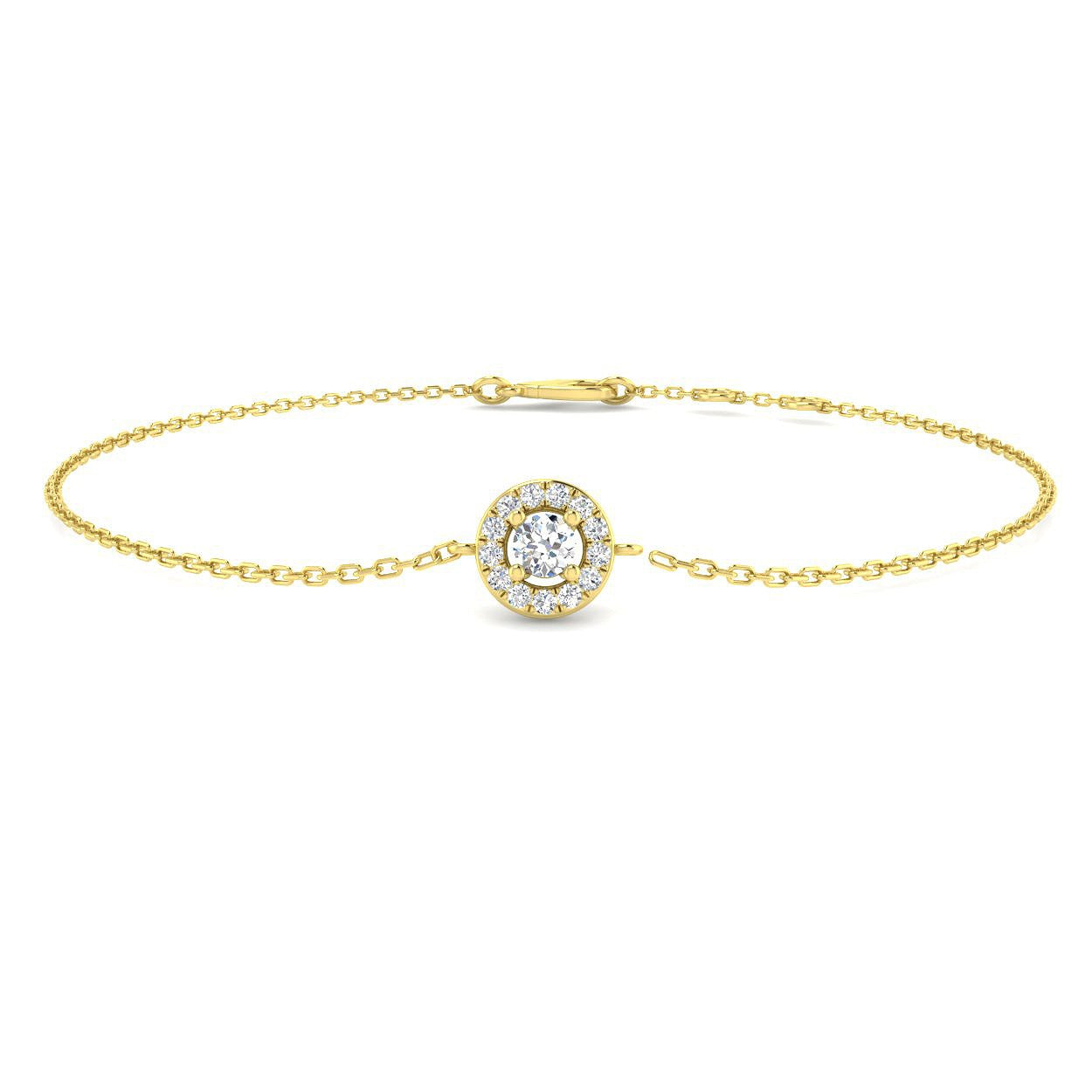 Lab Grown Round Diamond Halo Chain Bracelet with Lobster Clasp in 10K/14K gold and platinum with certified lab-grown or natural diamonds