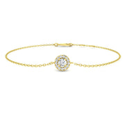 Lab Grown Round Diamond Halo Chain Bracelet with Lobster Clasp in 10K/14K gold and platinum with certified lab-grown or natural diamonds