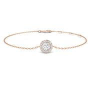 Lab Grown Round Diamond Halo Chain Bracelet with Lobster Clasp in 10K/14K gold and platinum with certified lab-grown or natural diamonds