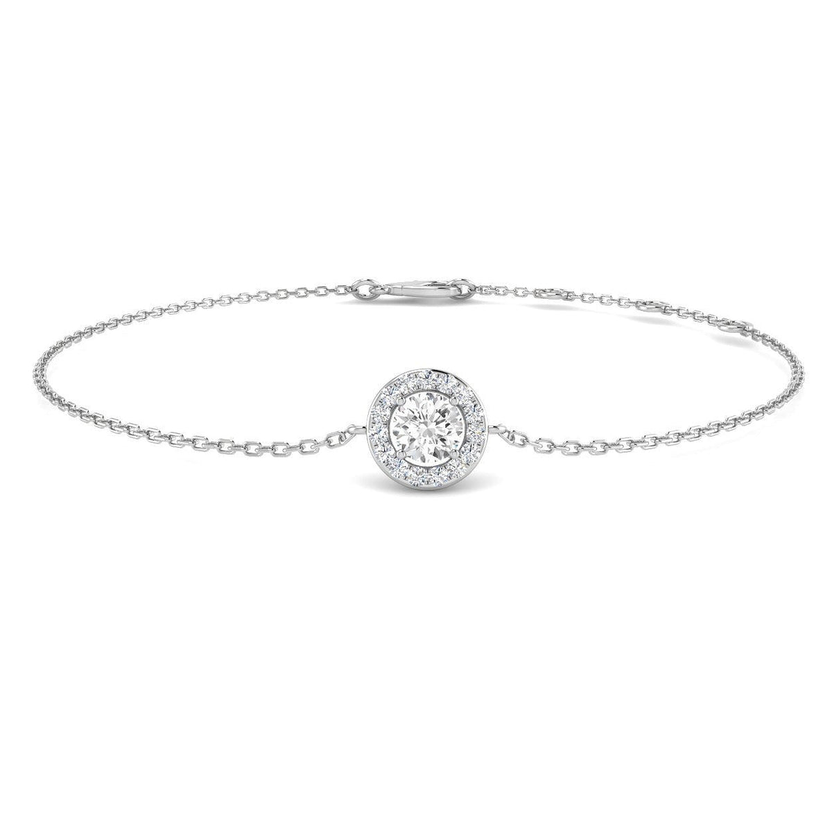 Lab Grown Round Diamond Halo Chain Bracelet with Lobster Clasp in 10K/14K gold and platinum with certified lab-grown or natural diamonds