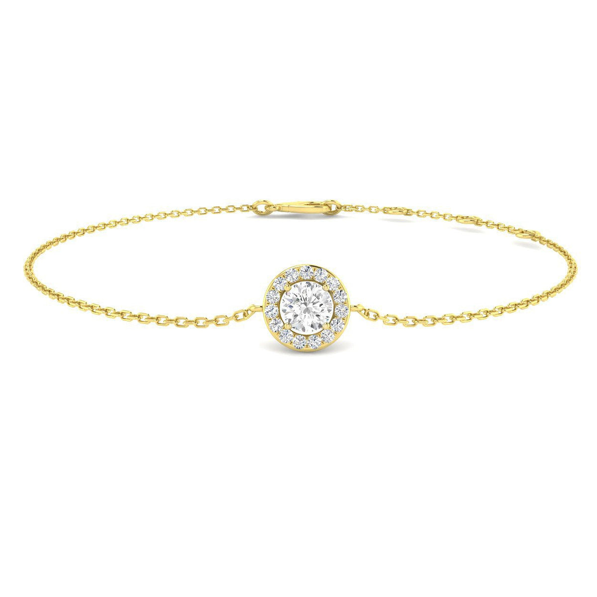Lab Grown Round Diamond Halo Chain Bracelet with Lobster Clasp in 10K/14K gold and platinum with certified lab-grown or natural diamonds