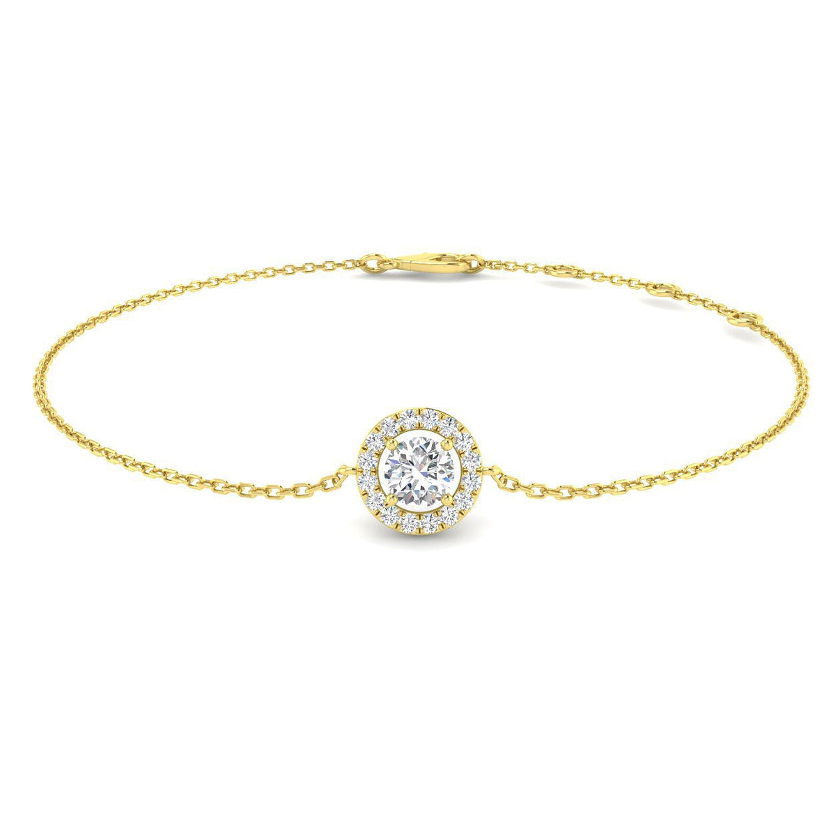 Lab Grown Round Diamond Halo Chain Bracelet with Lobster Clasp in 10K/14K gold and platinum with certified lab-grown or natural diamonds