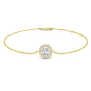 Lab Grown Round Diamond Halo Chain Bracelet with Lobster Clasp in 10K/14K gold and platinum with certified lab-grown or natural diamonds