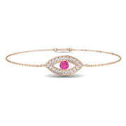 Natural Round Cut Pave Diamond & Pink Sapphire Evil Eye Bracelet in 10K/14K gold and platinum with certified lab-grown or natural diamonds