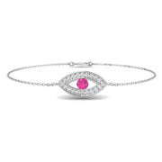 Natural Round Cut Pave Diamond & Pink Sapphire Evil Eye Bracelet in 10K/14K gold and platinum with certified lab-grown or natural diamonds
