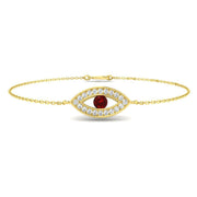 Natural Round Cut with Center Ruby Gemstone Evil Eye Bracelet - Lobster Claw in 10K/14K gold and platinum with certified lab-grown or natural diamonds