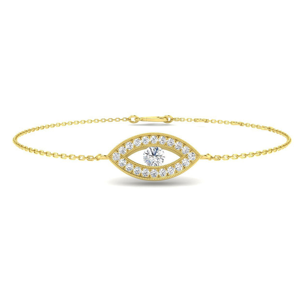 Lab Grown Diamond Evil Eye Protection Bracelet in 10K/14K gold and platinum with certified lab-grown or natural diamonds