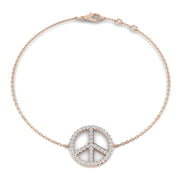 Peace Sign Charm Bracelet with Round Lab Grown Diamond Pave and Lobster Clasp in 10K/14K gold and platinum with certified lab-grown or natural diamonds