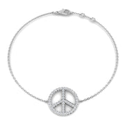 Peace Sign Charm Bracelet with Round Lab Grown Diamond Pave and Lobster Clasp in 10K/14K gold and platinum with certified lab-grown or natural diamonds