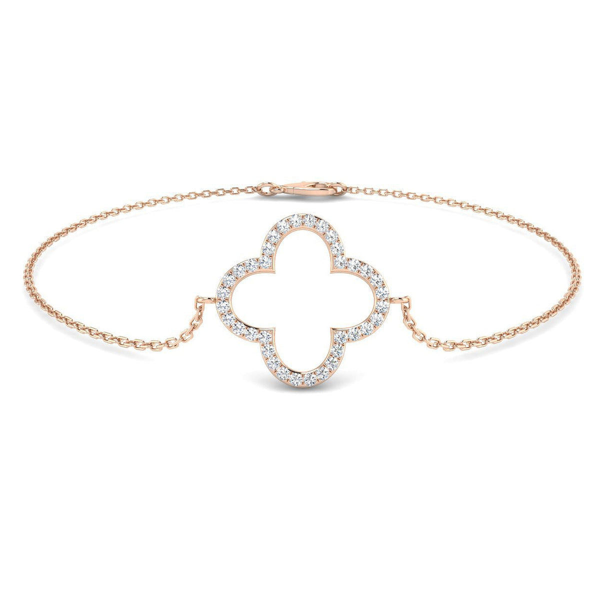 Natural Diamond Round Pave Clover Bracelet in 10K/14K gold and platinum with certified lab-grown or natural diamonds