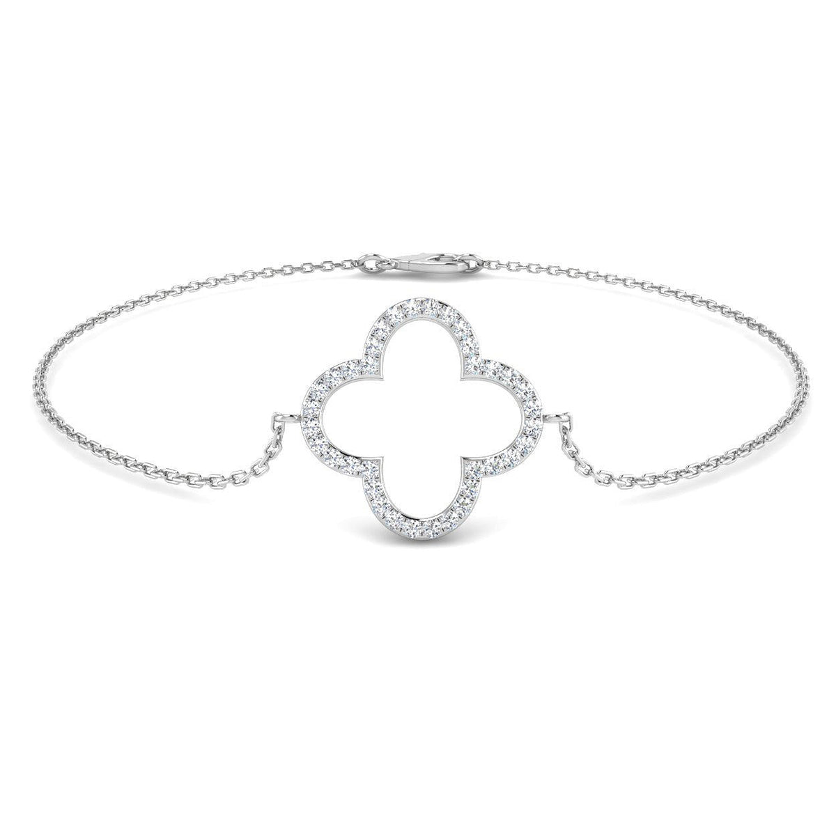 Natural Diamond Round Pave Clover Bracelet in 10K/14K gold and platinum with certified lab-grown or natural diamonds