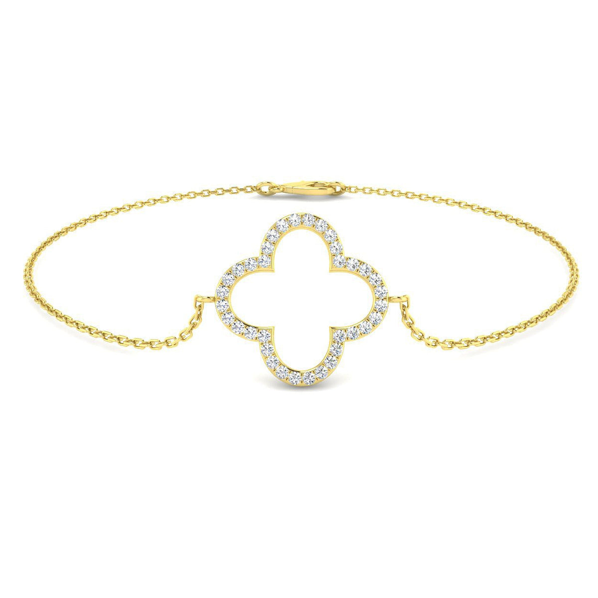 Clover Style Diamond Chain Bracelet in Gold or in 10K/14K gold and platinum with certified lab-grown or natural diamonds