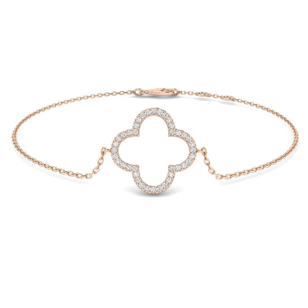 Clover Style Diamond Chain Bracelet in Gold or in 10K/14K gold and platinum with certified lab-grown or natural diamonds