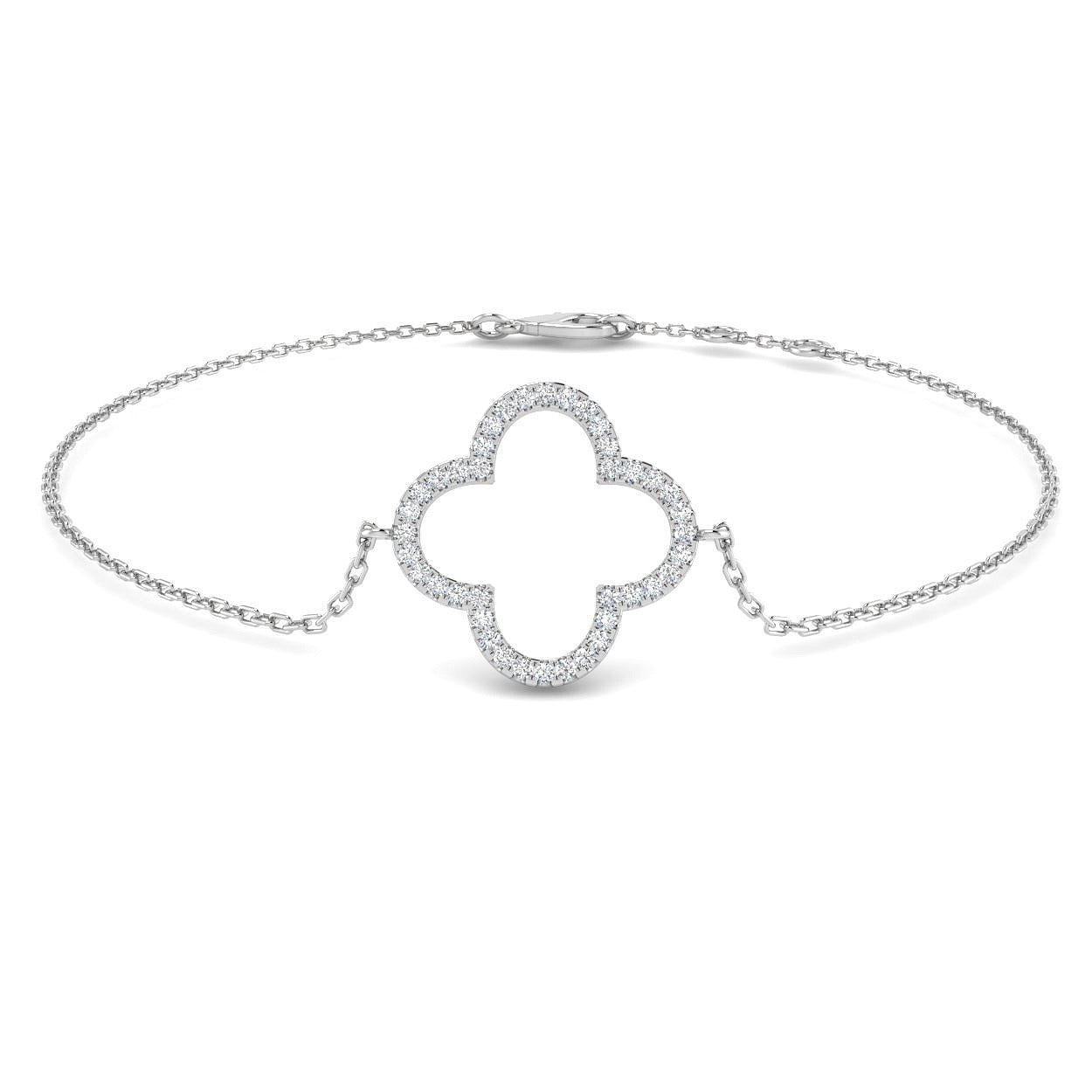 Natural Diamond Round Pave Clover Bracelet in 10K/14K gold and platinum with certified lab-grown or natural diamonds