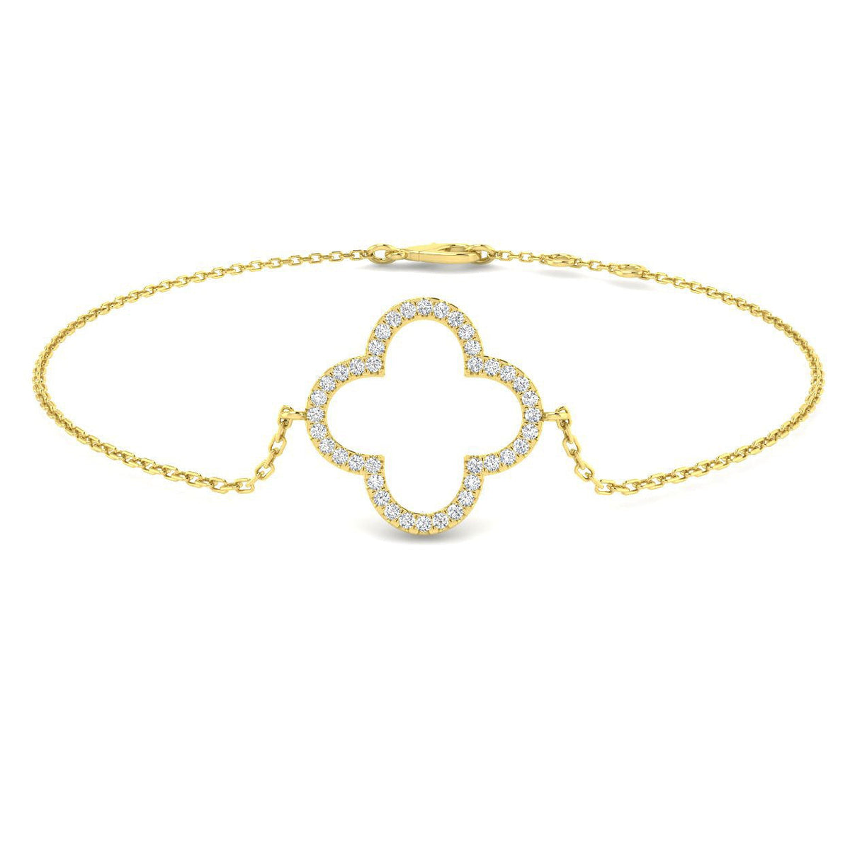 Clover Style Diamond Chain Bracelet in Gold or in 10K/14K gold and platinum with certified lab-grown or natural diamonds