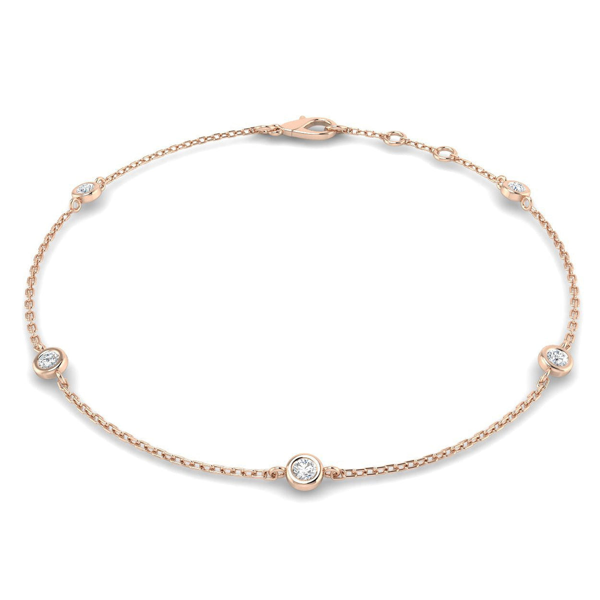 Round Diamond Station Bracelet with Bezel Set Diamonds in 10K/14K gold and platinum with certified lab-grown or natural diamonds