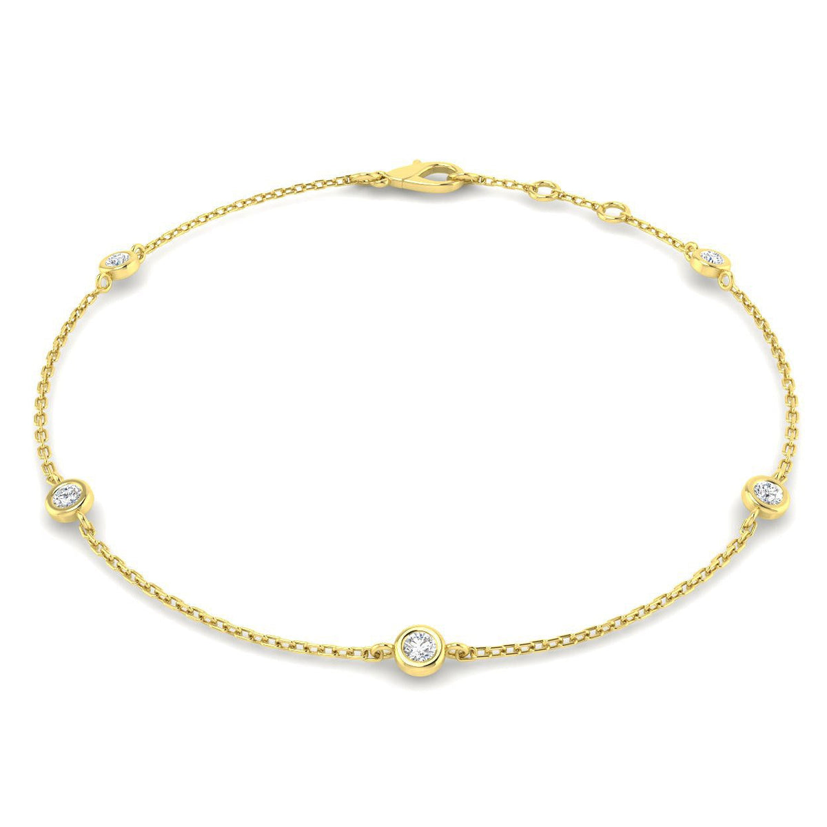 Round Diamond Station Bracelet with Bezel Set Diamonds in 10K/14K gold and platinum with certified lab-grown or natural diamonds