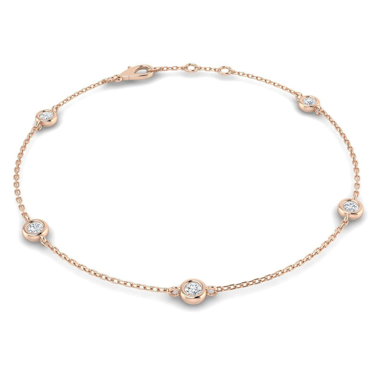 Round Diamond Station Bracelet with Bezel Set Diamonds in 10K/14K gold and platinum with certified lab-grown or natural diamonds