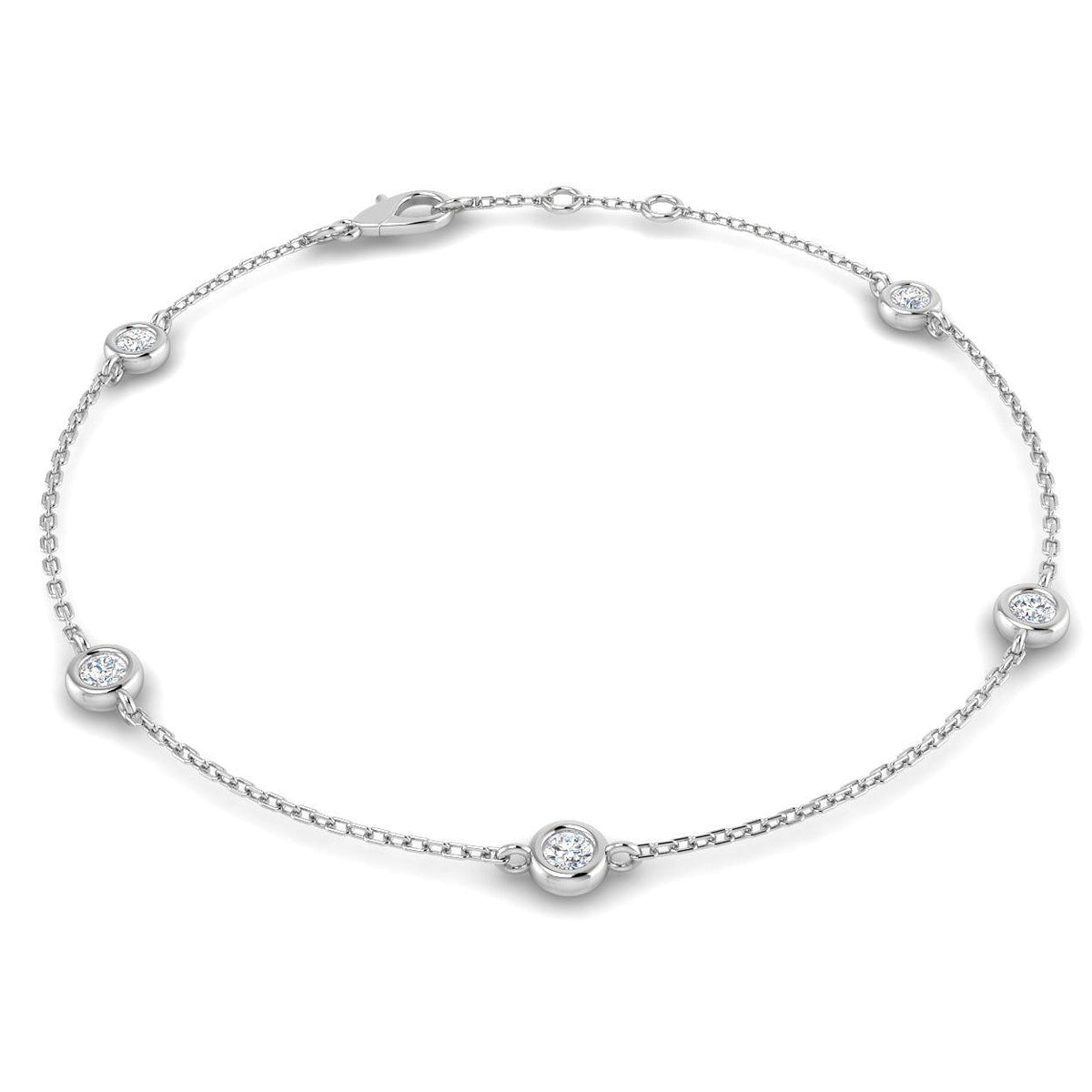 Round Diamond Station Bracelet with Bezel Set Diamonds in 10K/14K gold and platinum with certified lab-grown or natural diamonds