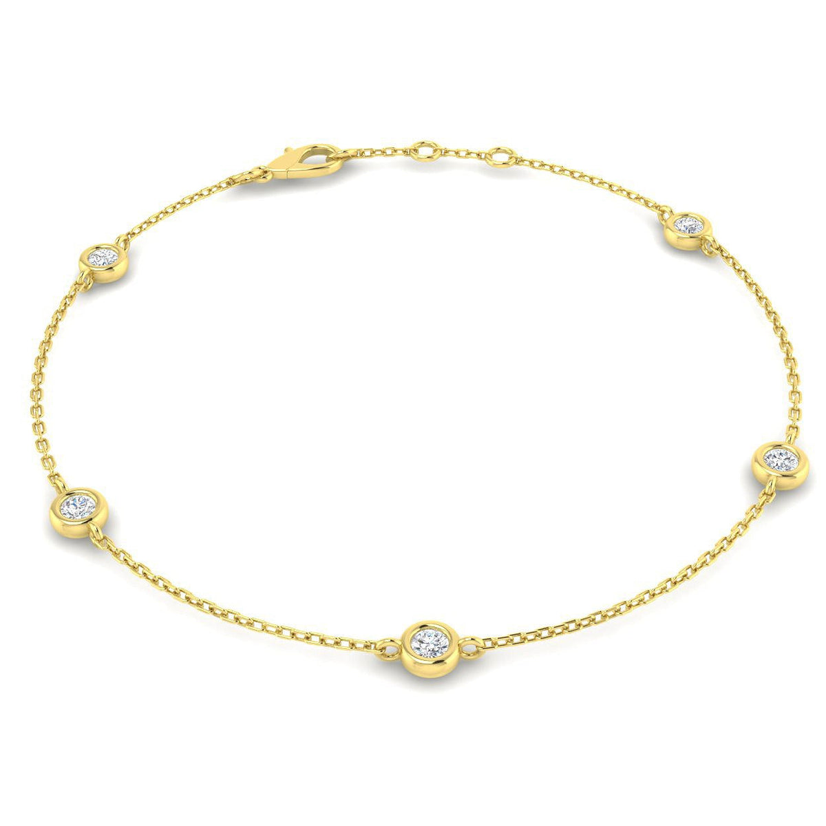 Round Diamond Station Bracelet with Bezel Set Diamonds in 10K/14K gold and platinum with certified lab-grown or natural diamonds