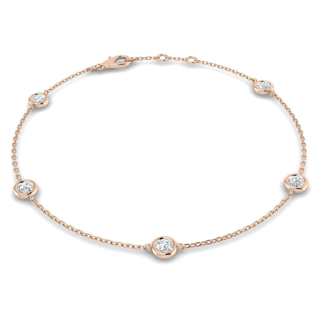 Round Diamond Station Bracelet with Bezel Set Diamonds in 10K/14K gold and platinum with certified lab-grown or natural diamonds