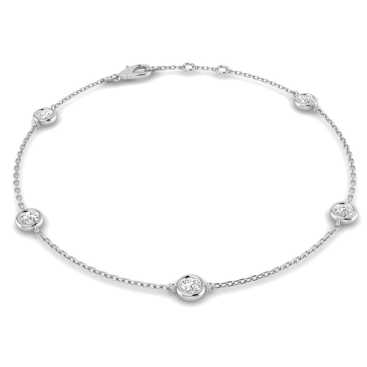 Round Diamond Station Bracelet with Bezel Set Diamonds in 10K/14K gold and platinum with certified lab-grown or natural diamonds