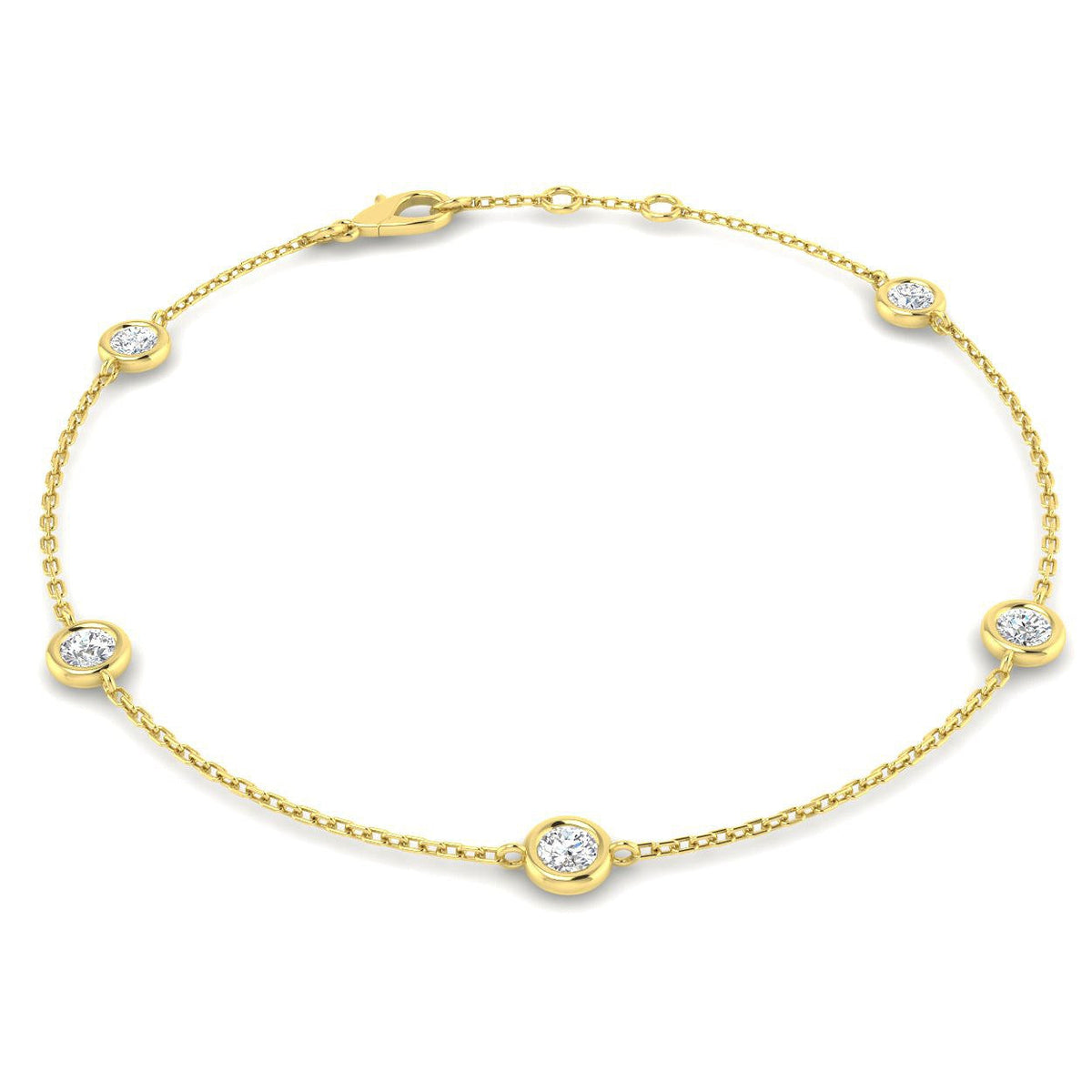 Round Diamond Station Bracelet with Bezel Set Diamonds in 10K/14K gold and platinum with certified lab-grown or natural diamonds