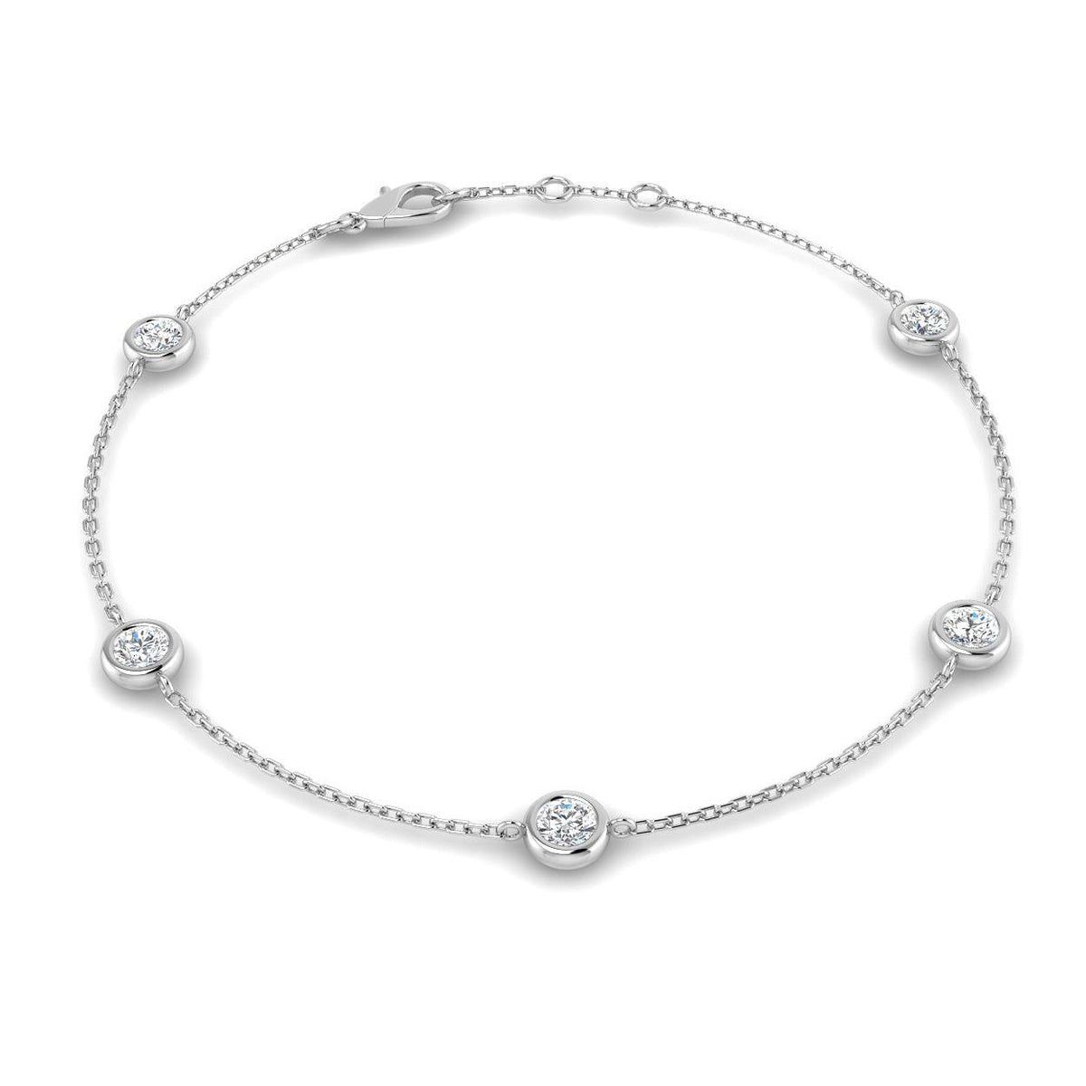 Round Diamond Station Bracelet with Bezel Set Diamonds in 10K/14K gold and platinum with certified lab-grown or natural diamonds