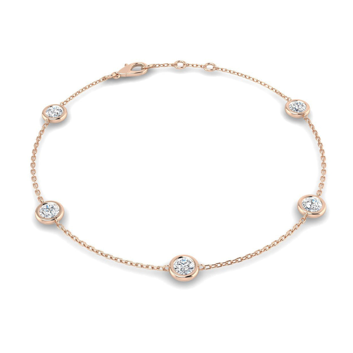 Round Diamond Station Bracelet with Bezel Set Diamonds in 10K/14K gold and platinum with certified lab-grown or natural diamonds