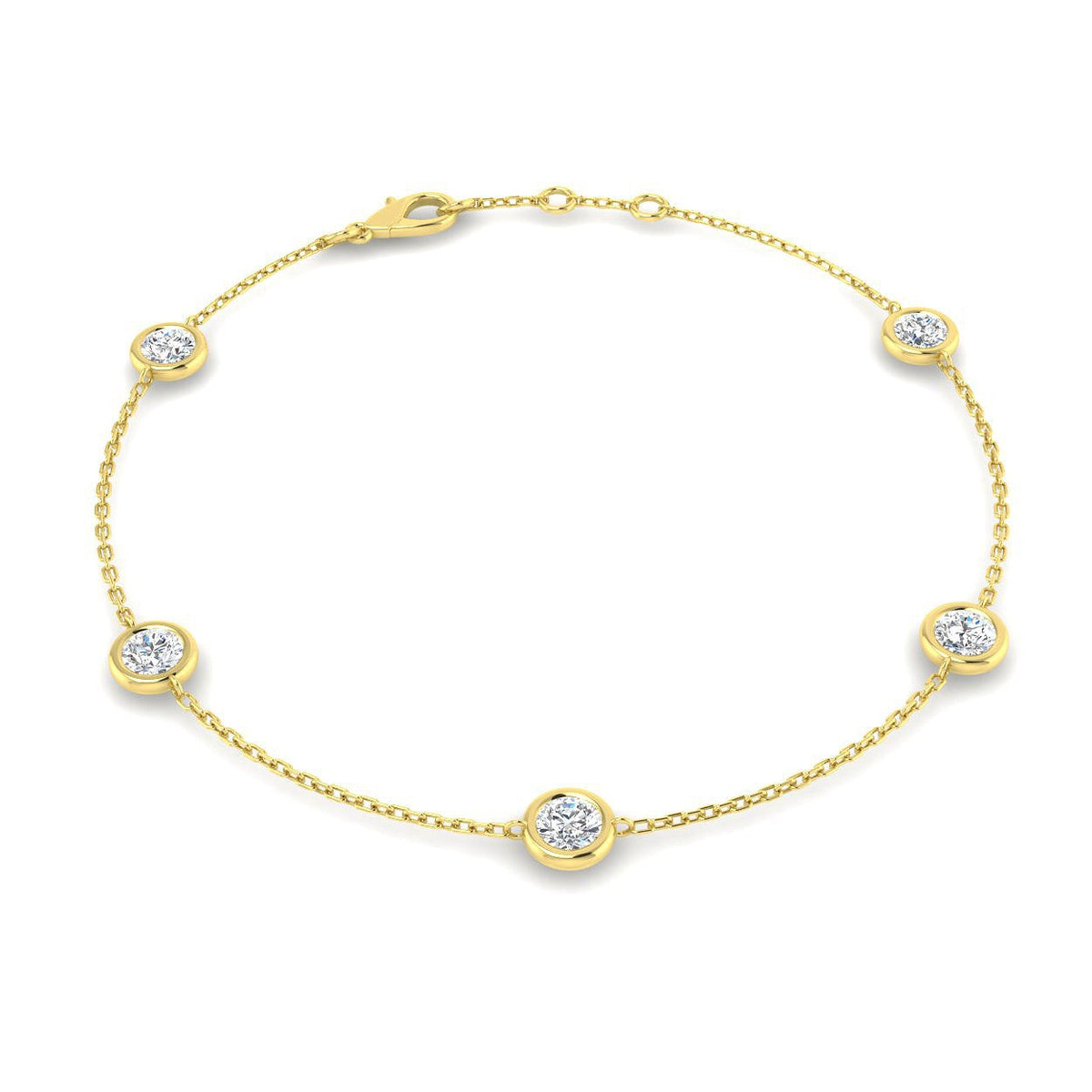 Round Diamond Station Bracelet with Bezel Set Diamonds in 10K/14K gold and platinum with certified lab-grown or natural diamonds