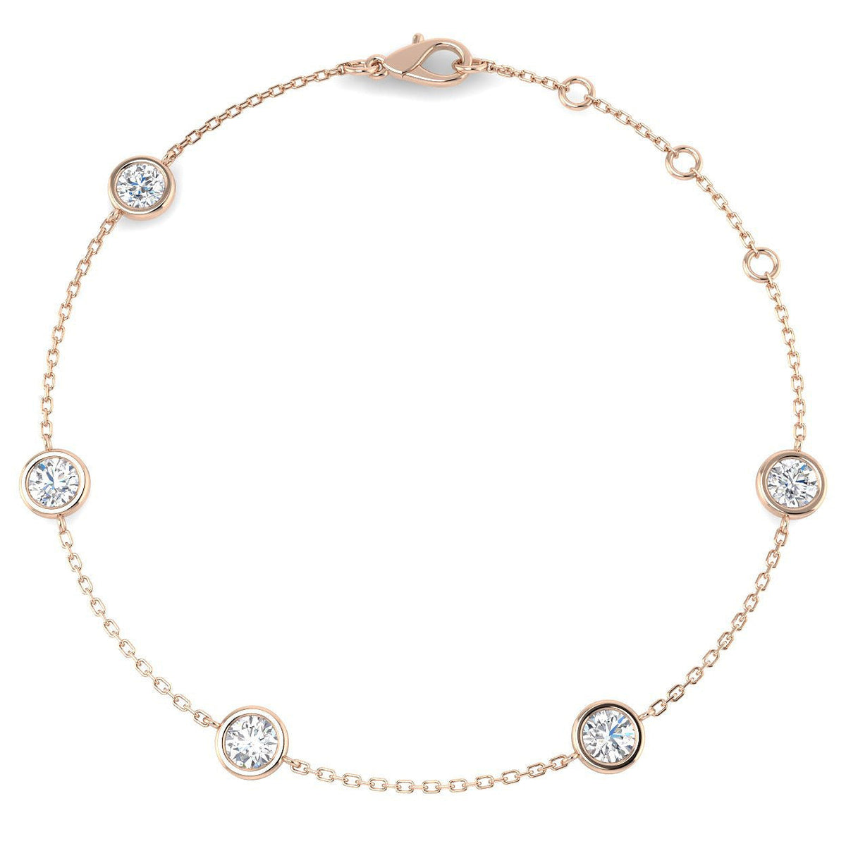 Round Diamond Station Bracelet with Bezel Set Diamonds in 10K/14K gold and platinum with certified lab-grown or natural diamonds