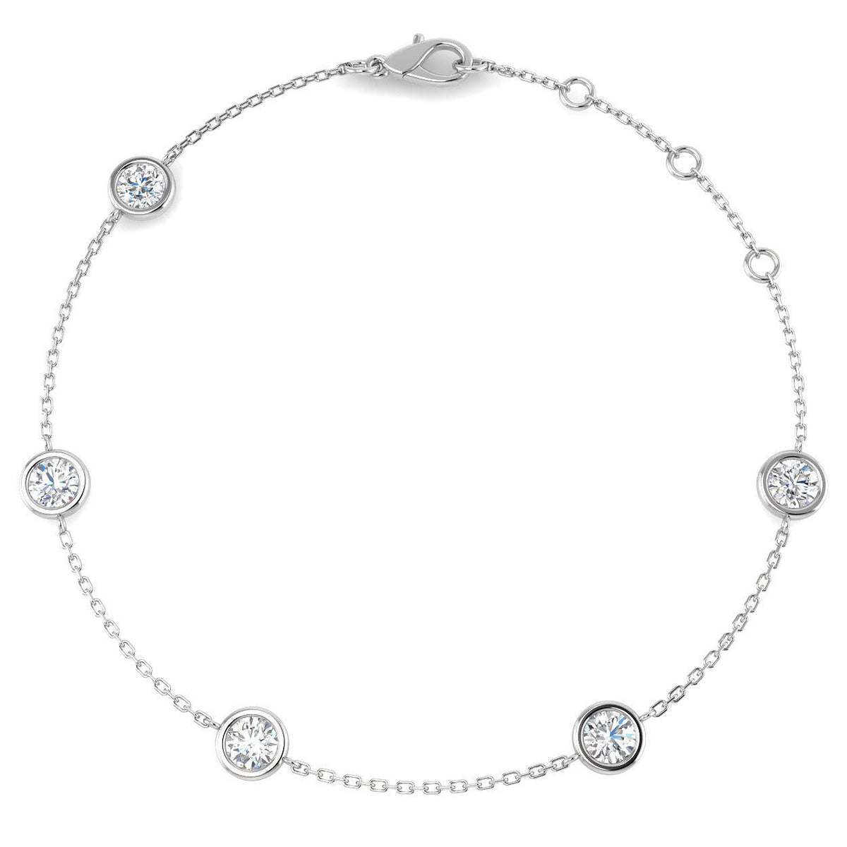 Round Diamond Station Bracelet with Bezel Set Diamonds in 10K/14K gold and platinum with certified lab-grown or natural diamonds