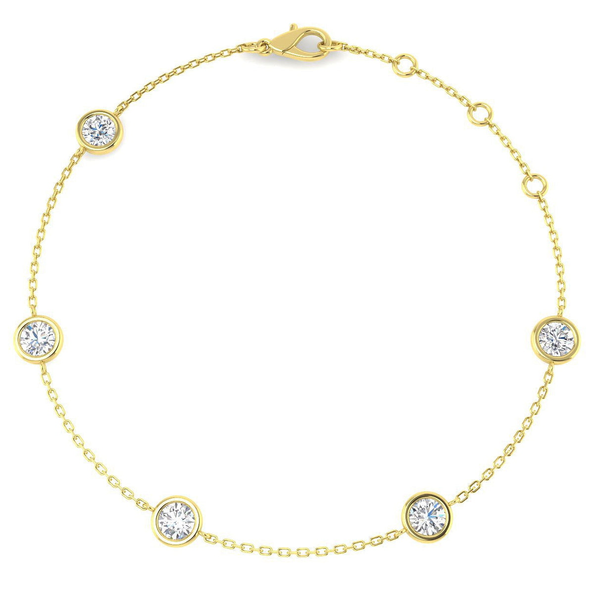 Round Diamond Station Bracelet with Bezel Set Diamonds in 10K/14K gold and platinum with certified lab-grown or natural diamonds
