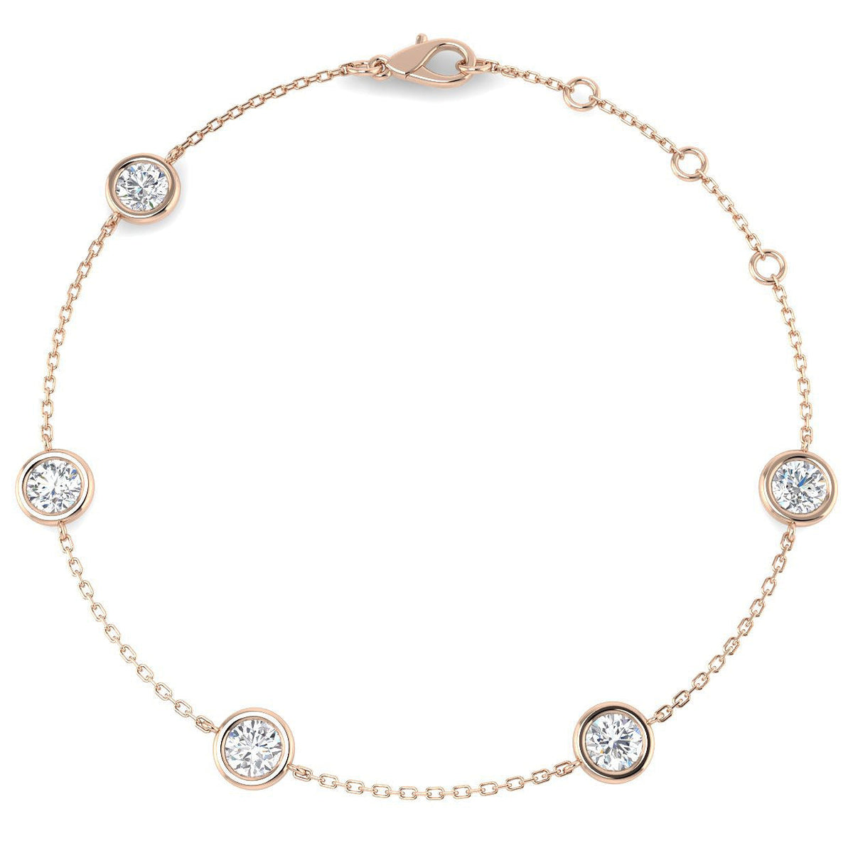 Round Diamond Station Bracelet with Bezel Set Diamonds in 10K/14K gold and platinum with certified lab-grown or natural diamonds